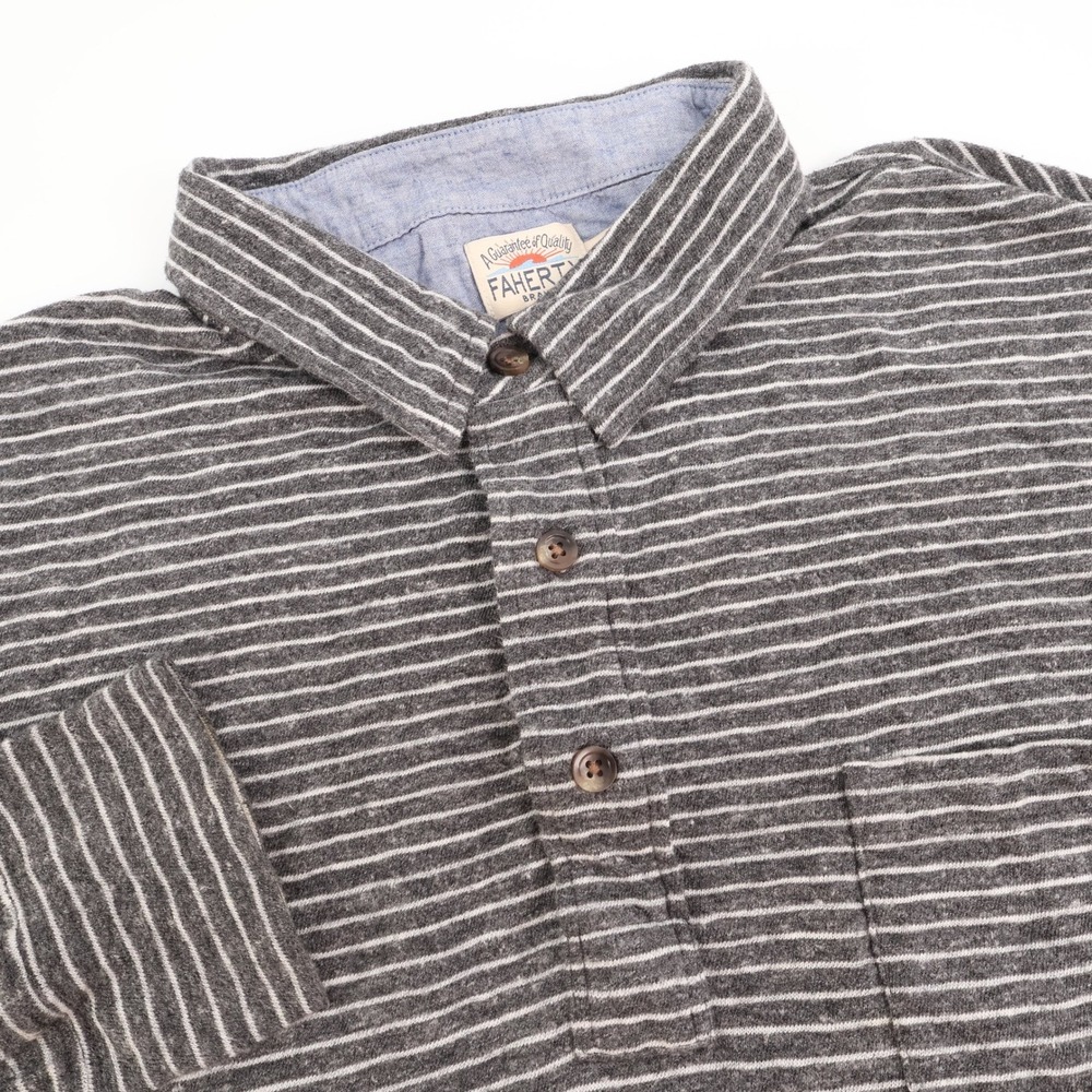 Faherty Brand Mens Striped Long Sleeve‎ Shirt Gray Button Up Medium Casual